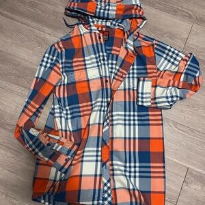 Burton Plaid Button-Down Shirt Jacket in Orange, Navy & Cream